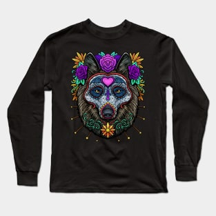 Sugar Skull Wolf Day of The Dead Dia De Los Muertos Halloween Long Sleeve T-Shirt